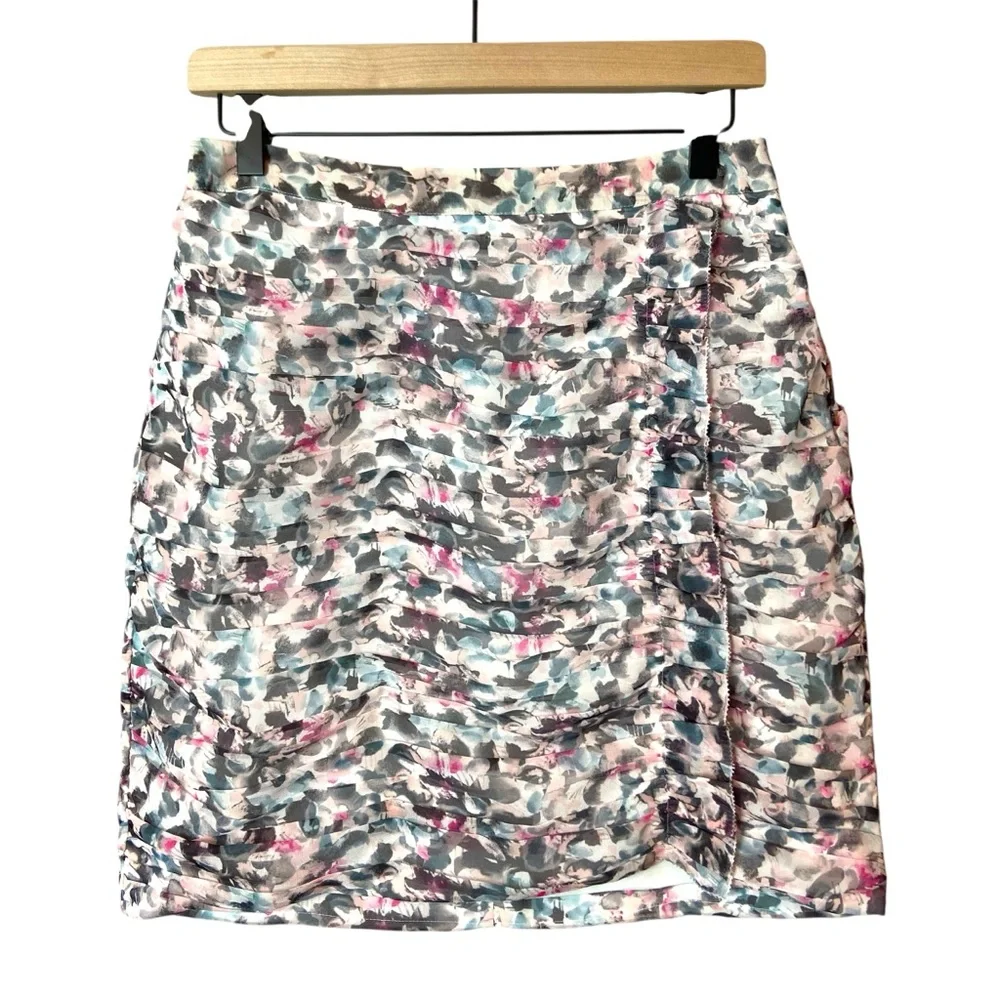 Reiss Pastel Floral Ruched Mini Skirt in White, Pink, Blue, Gray